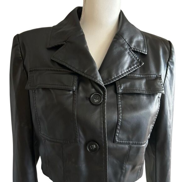 Saunders Black Faux Leather Jacket Size 2 - Picture 7 of 9